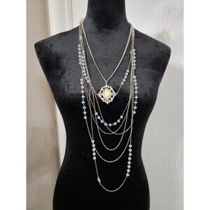 Silver And Baby Blue Colored Layered Necklace